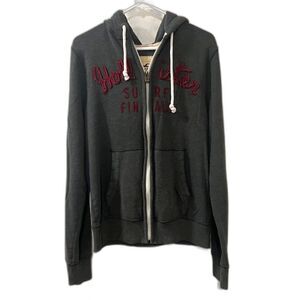 Hollister Dark Gray Zip-Up Hoodie with Red Embroidery